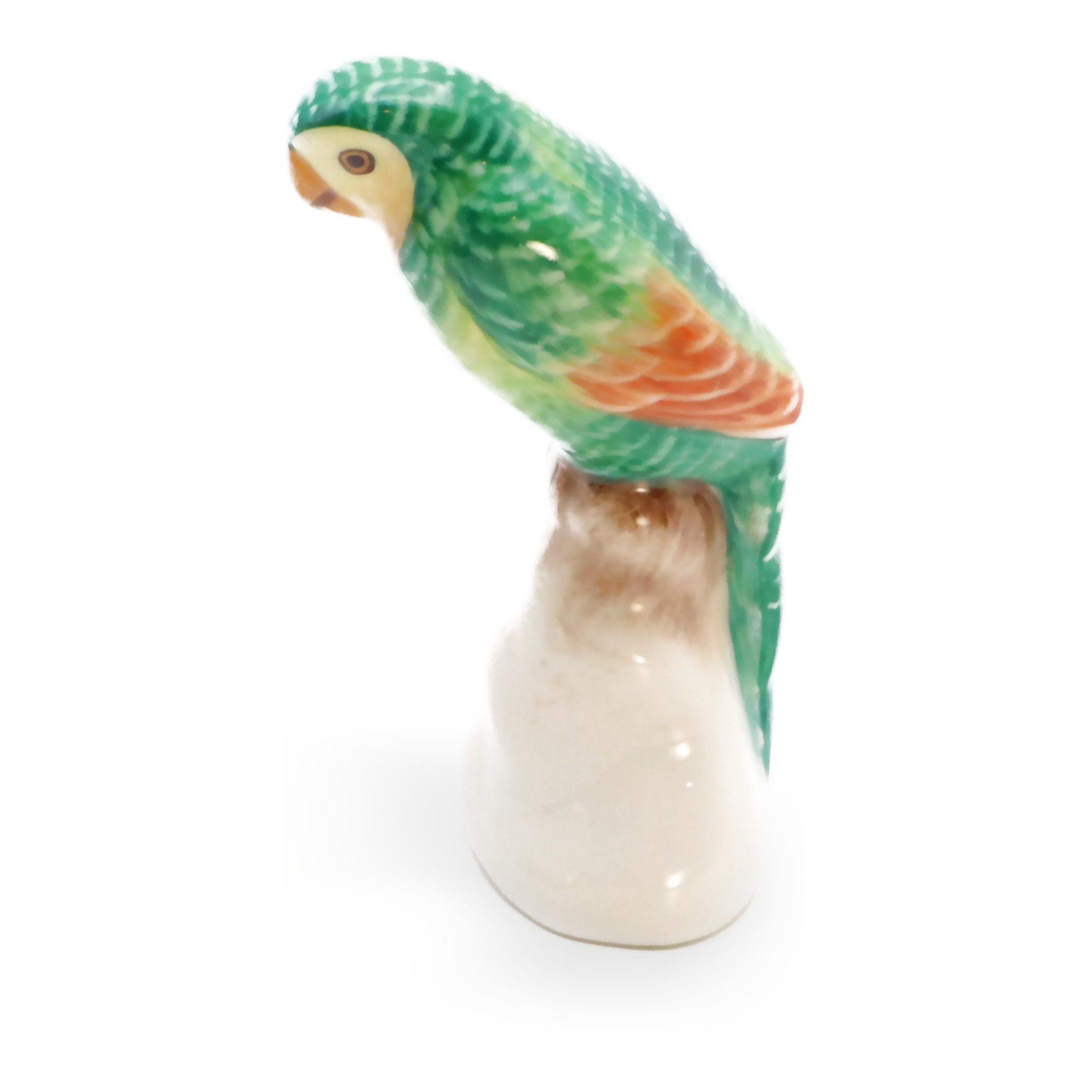 Herend Figurine Green Parrot, Hand Painted Porcelain Hand-Painted, Vintage Ceramic Collectible Sculpture,